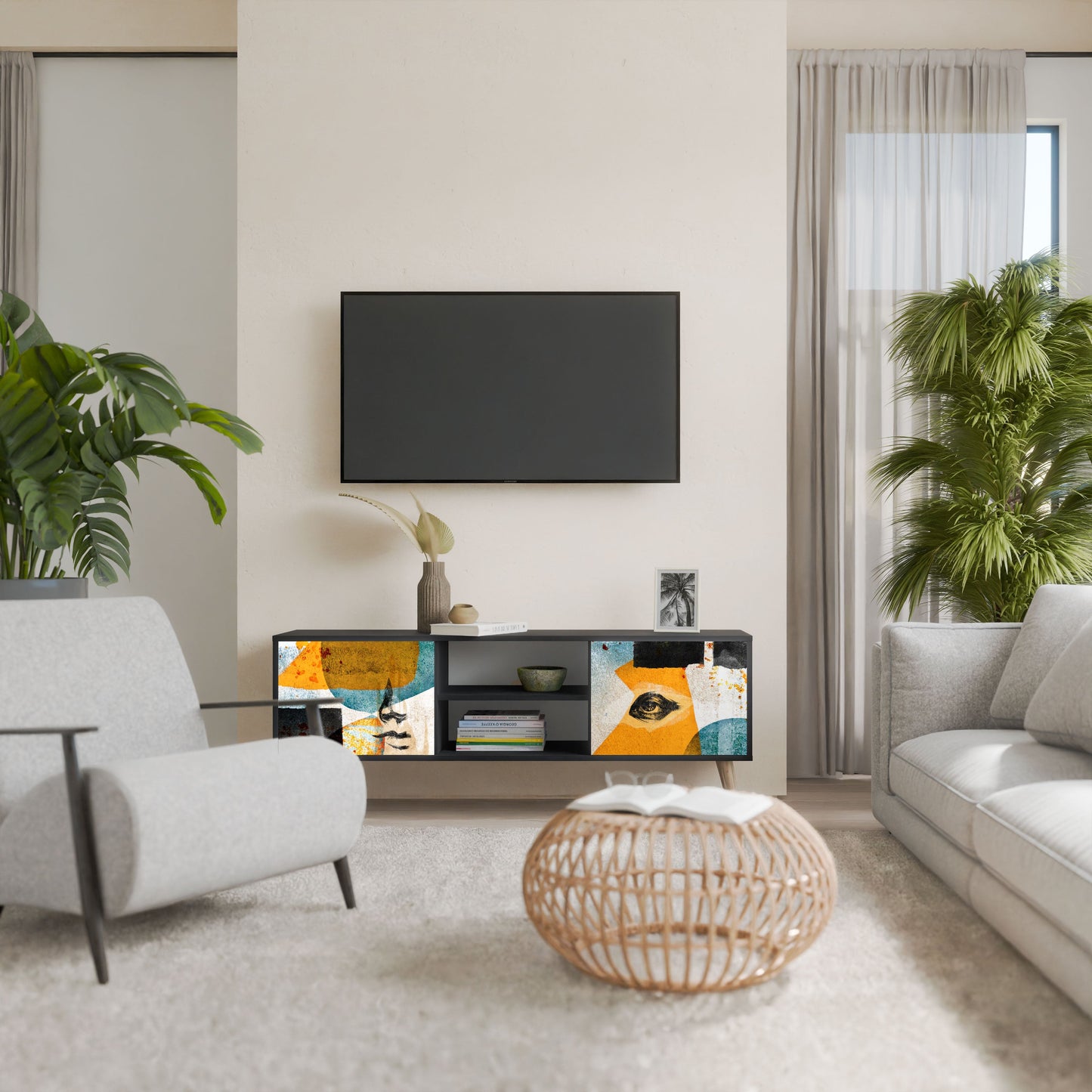 ABSTRACT FACES Mobile TV a 2 Ante in Finitura Nera