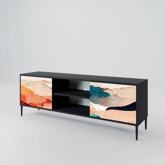 ABSTRACT LANDSCAPE 2-Door TV Stand in Black Finish