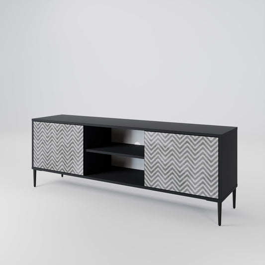 CONCRETE ZIG ZAG 2-Door TV Stand in Black Finish