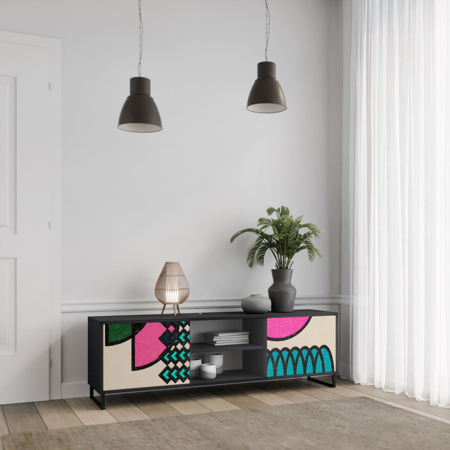 GEOMETRIC RHAPSODY Mobile TV a 2 Ante in Finitura Nera