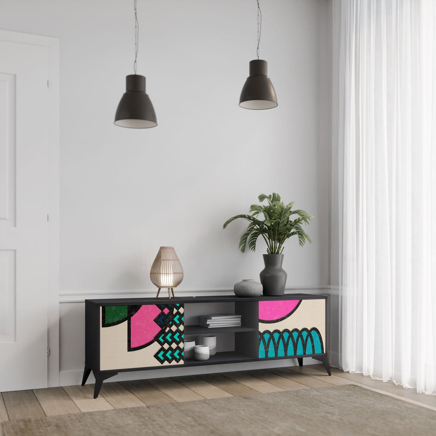 GEOMETRIC RHAPSODY Mobile TV a 2 Ante in Finitura Nera