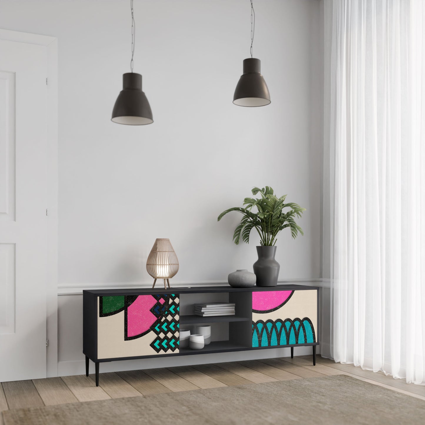 GEOMETRIC RHAPSODY Mobile TV a 2 Ante in Finitura Nera