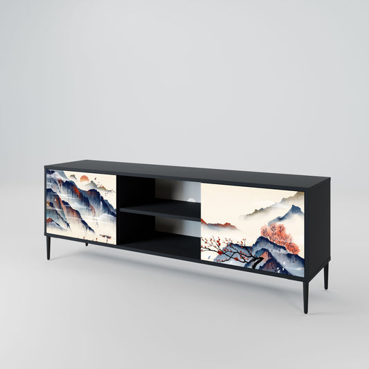 JAPANESE LANDSCAPE 2-Door TV Stand in Black Finish