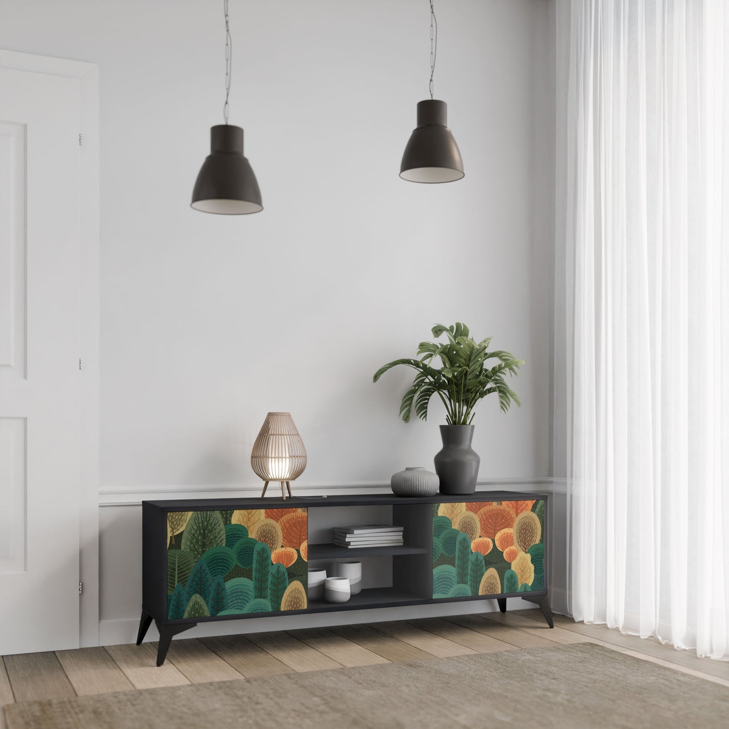 AUTUMN KALEIDOSCOPE Mobile TV a 2 Ante in Finitura Nera