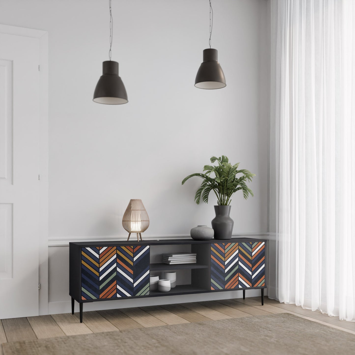 VIBRANT PATCHWORK Mobile TV a 2 Ante in Finitura Nera