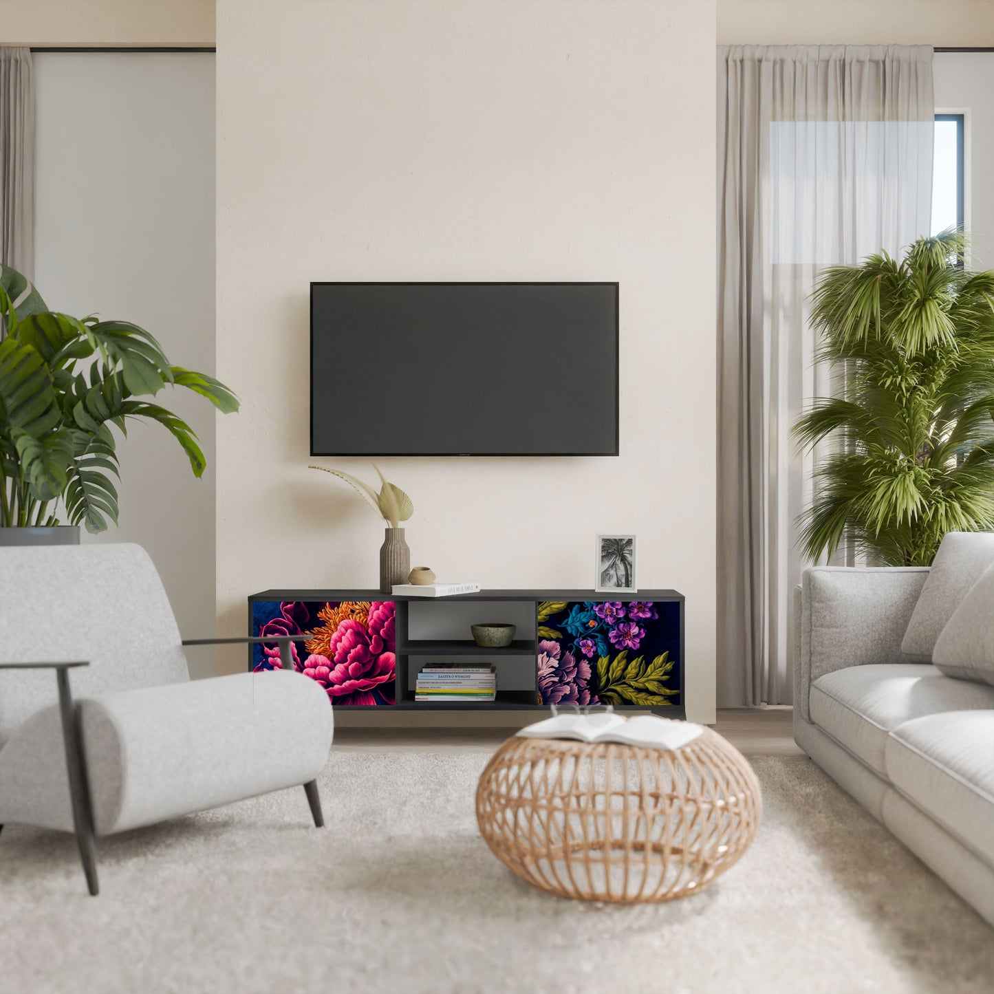BLOOMING ELEGANCE Mobile TV a 2 Ante in Finitura Nera