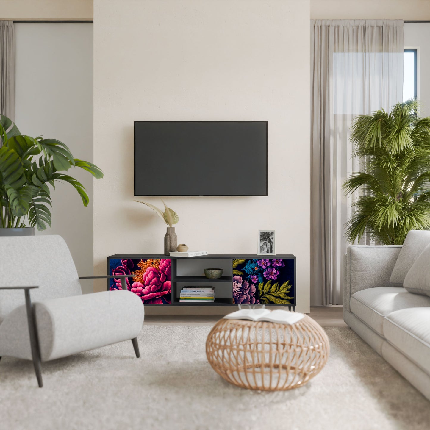 BLOOMING ELEGANCE Mobile TV a 2 Ante in Finitura Nera