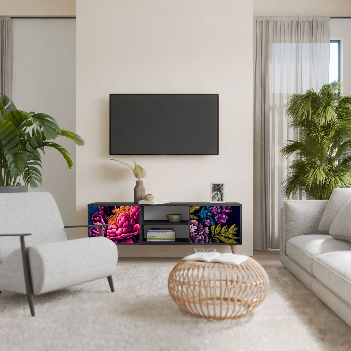 BLOOMING ELEGANCE Mobile TV a 2 Ante in Finitura Nera