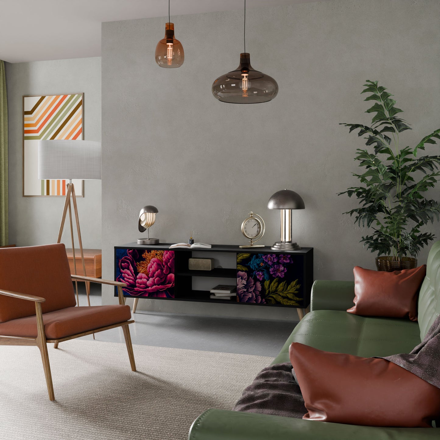 BLOOMING ELEGANCE Mobile TV a 2 Ante in Finitura Nera