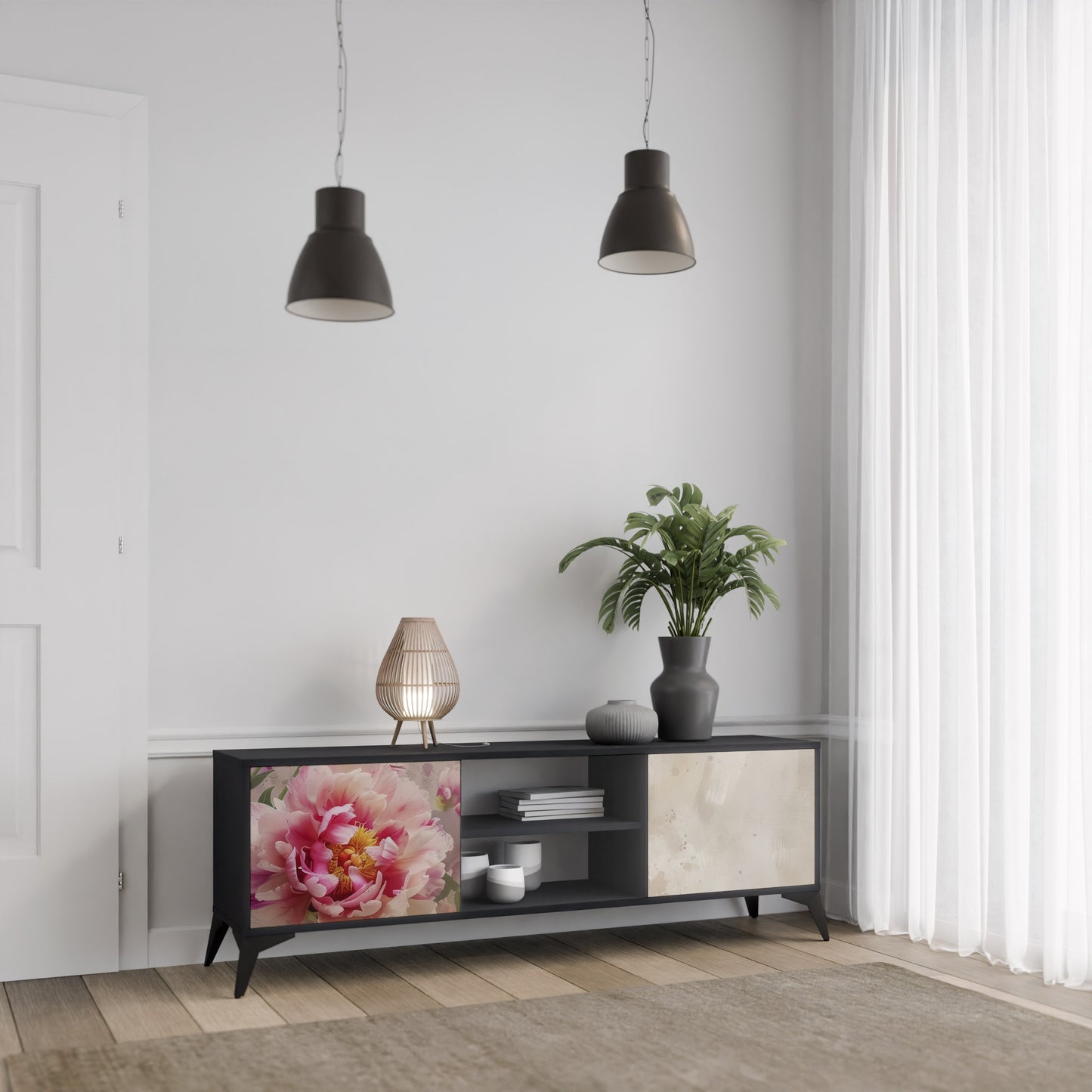 PEONY WHISPER Mobile TV a 2 Ante in Finitura Nera