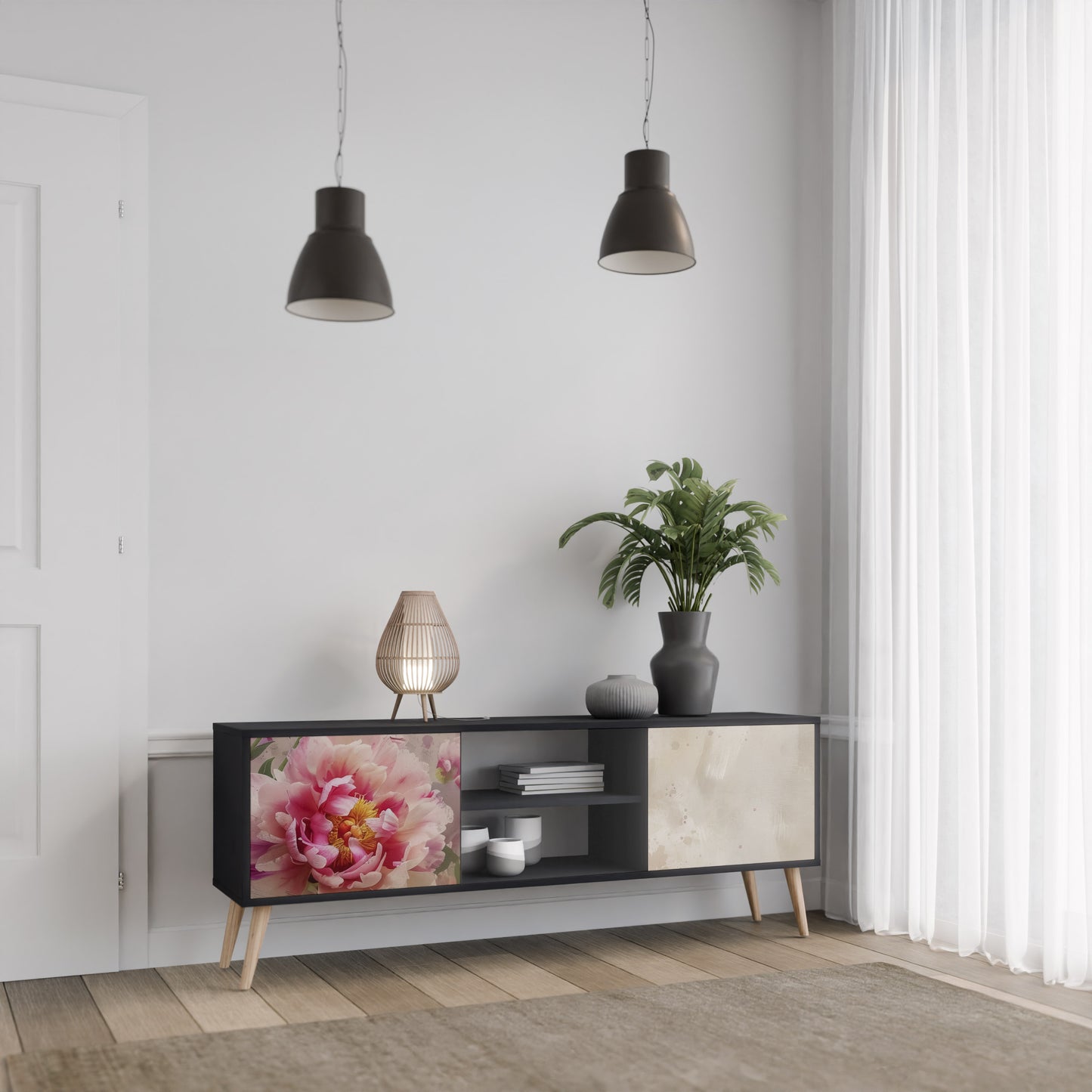 PEONY WHISPER Mobile TV a 2 Ante in Finitura Nera