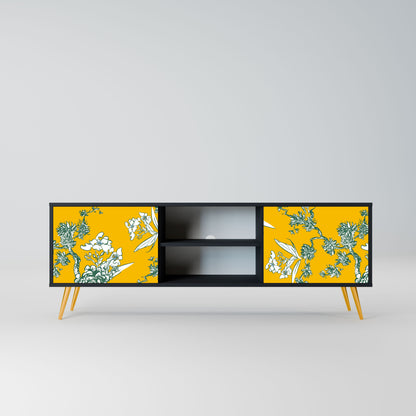YELLOW CHINOISERIE 2-Door TV Stand in Black Finish