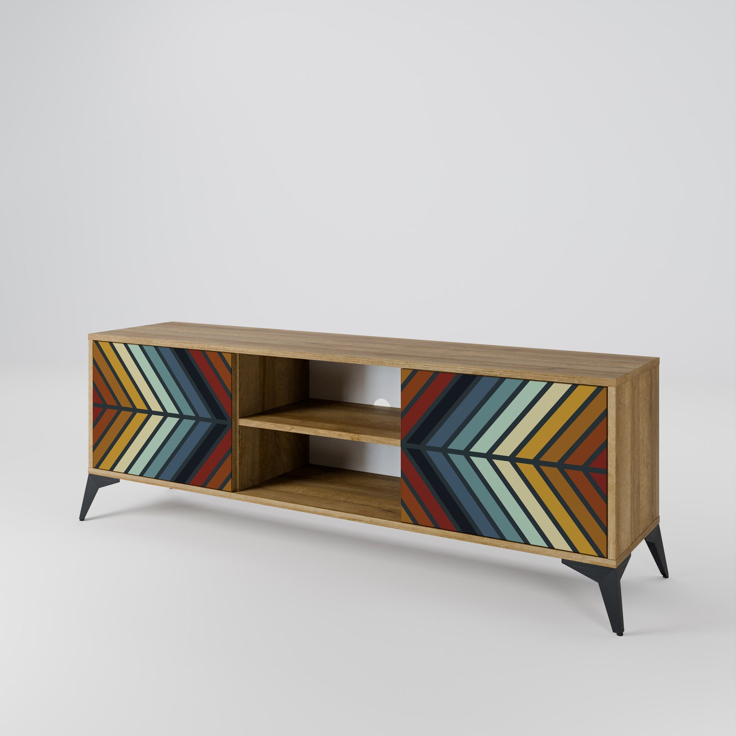 INDIGENOUS ZIGZAG 2-Door TV Stand in Oak Effect