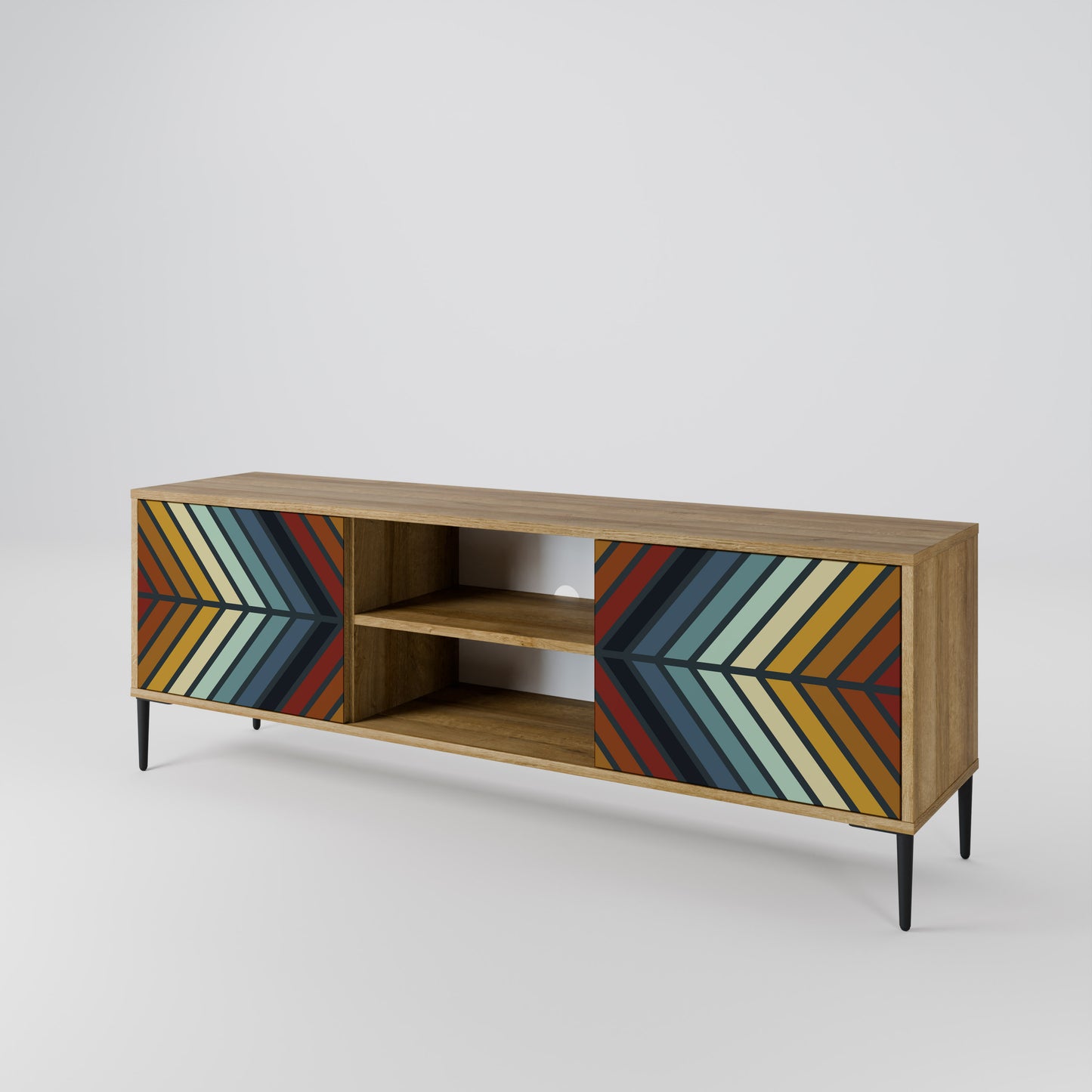 INDIGENOUS ZIGZAG 2-Door TV Stand in Oak Effect