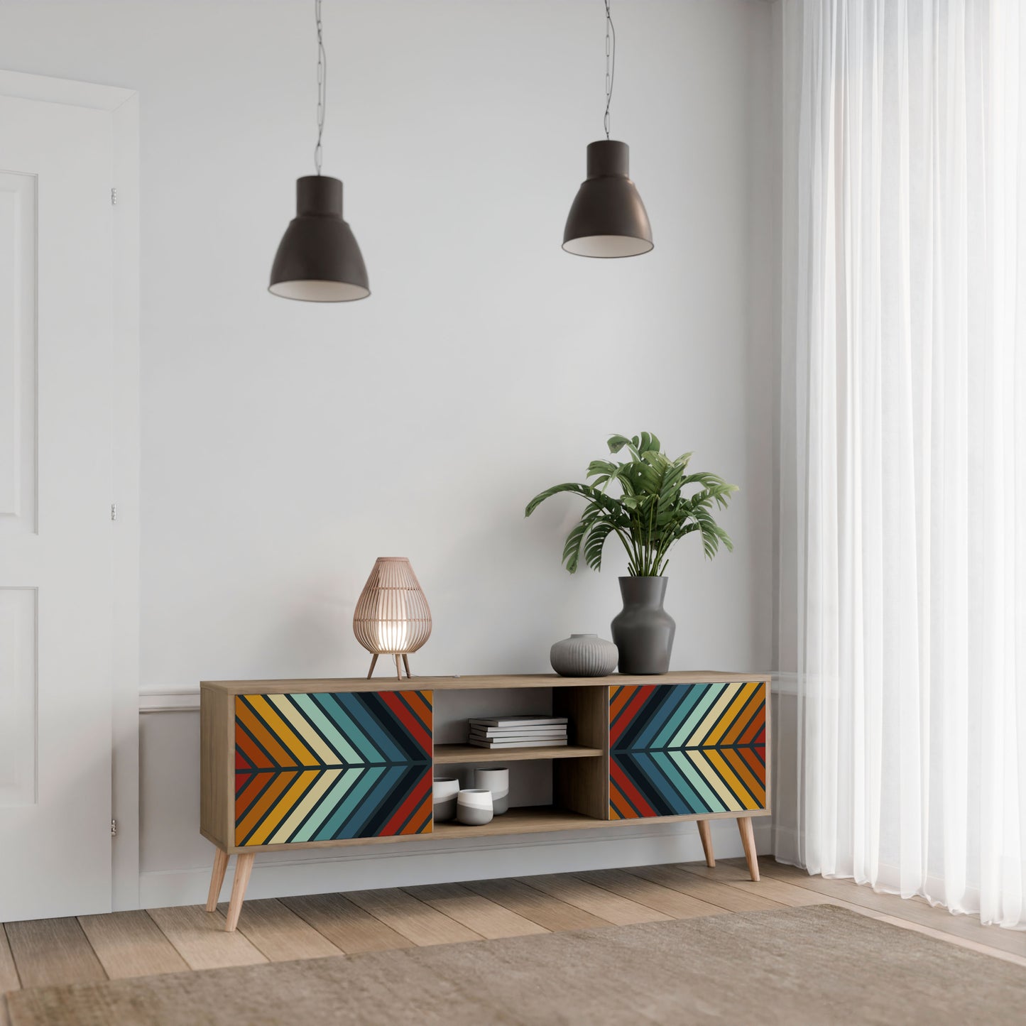 INDIGENOUS ZIGZAG 2-Door TV Stand in Oak Effect