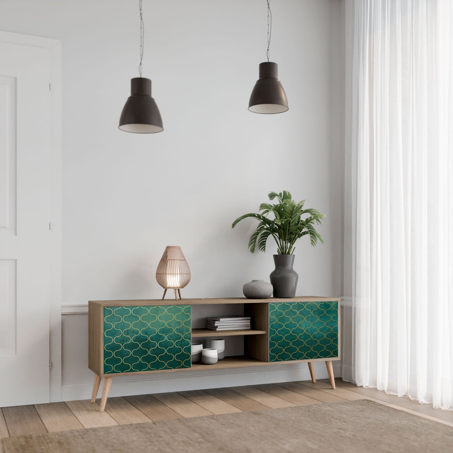TESSELATED GREENERY Mobile TV a 2 Ante in Effetto Rovere