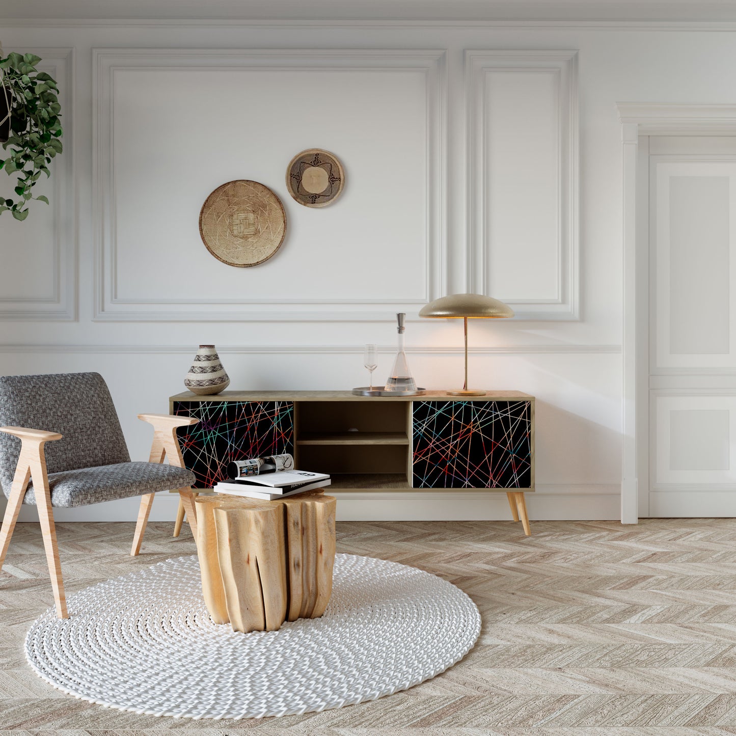 LUMINOUS SNARE Mobile TV a 2 Ante in Effetto Rovere