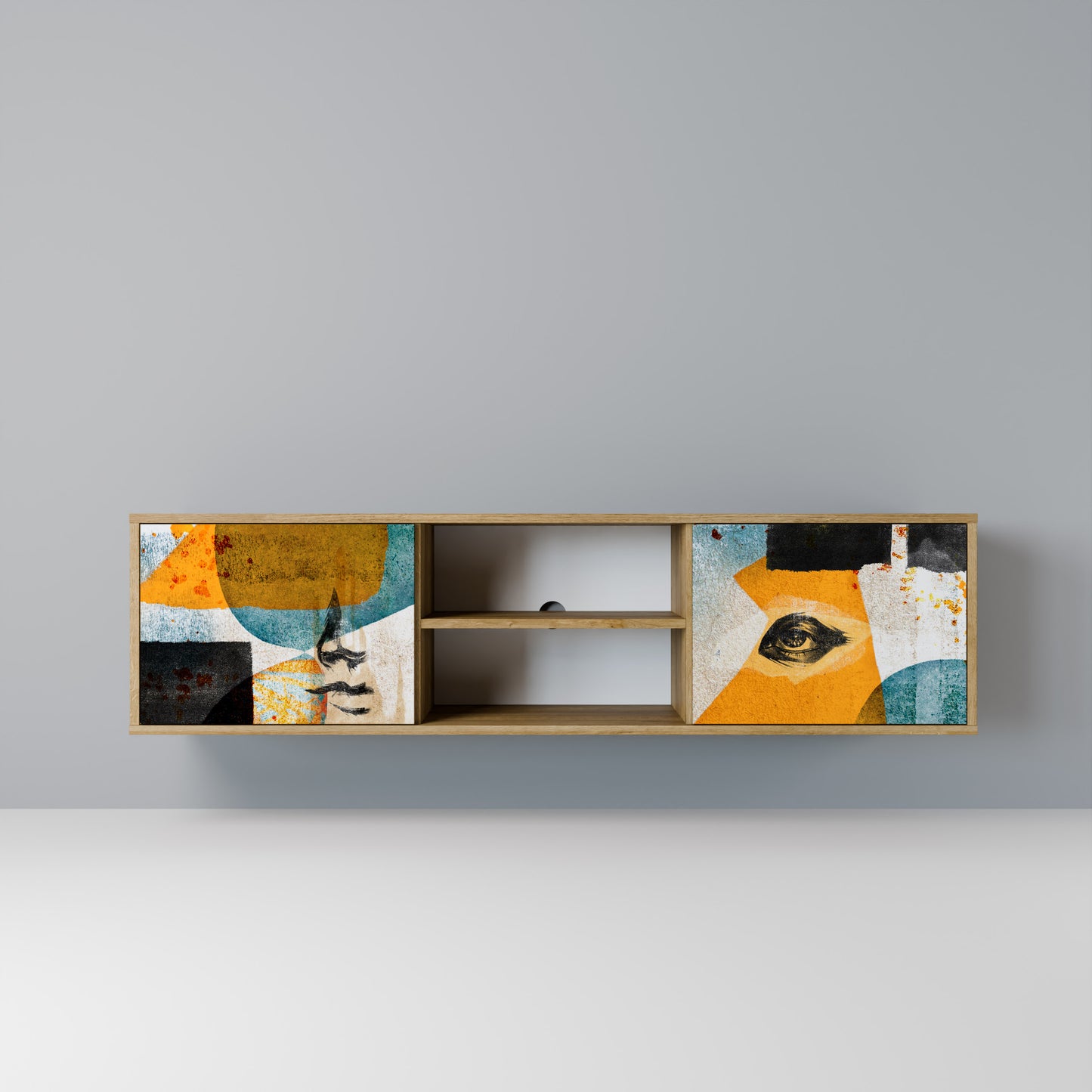 ABSTRACT FACES 2-Door TV Stand in Oak Effect