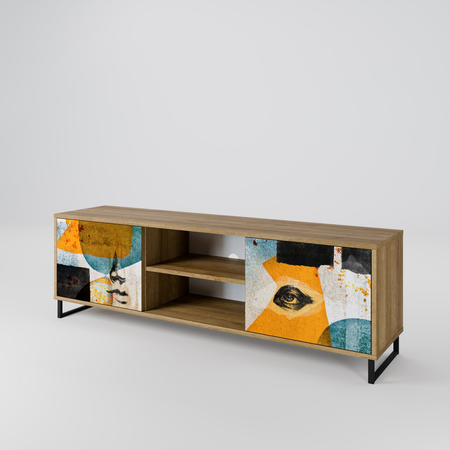 ABSTRACT FACES 2-Door TV Stand in Oak Effect