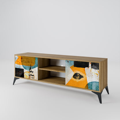 ABSTRACT FACES 2-Door TV Stand in Oak Effect