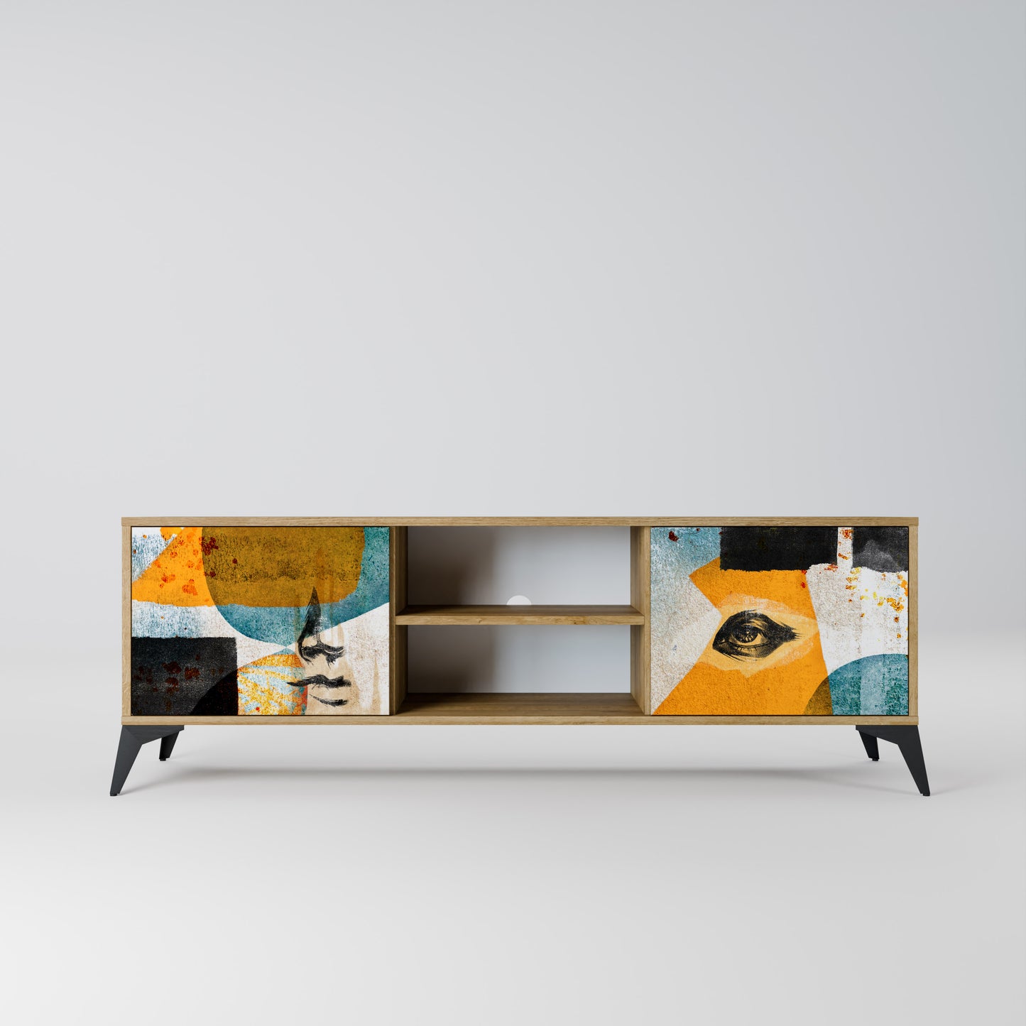 ABSTRACT FACES 2-Door TV Stand in Oak Effect