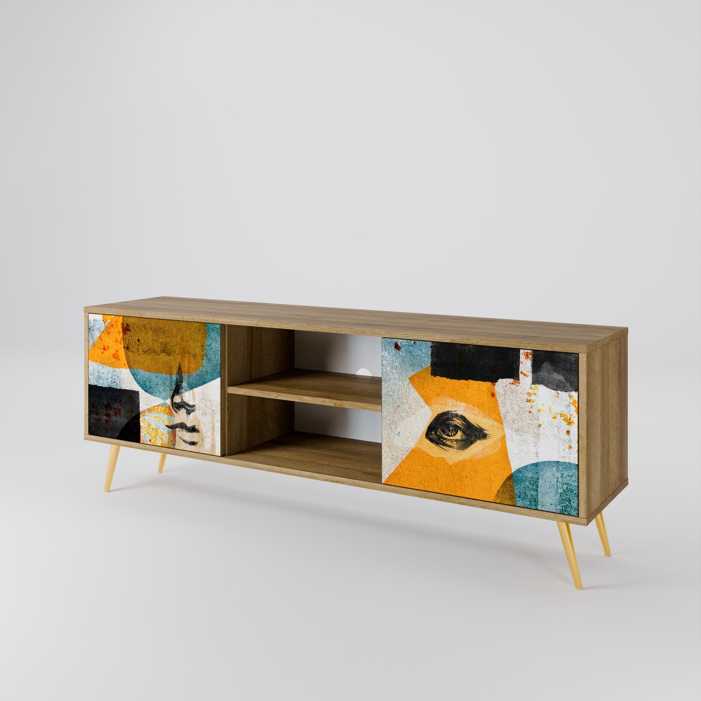 ABSTRACT FACES 2-Door TV Stand in Oak Effect