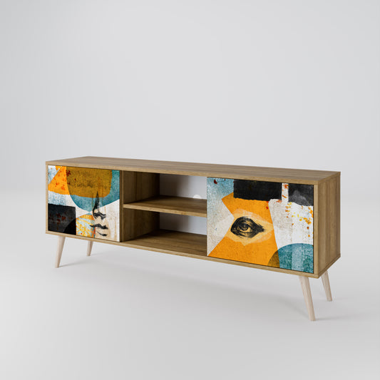 ABSTRACT FACES 2-Door TV Stand in Oak Effect