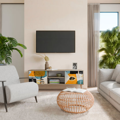 ABSTRACT FACES 2-Door TV Stand in Oak Effect