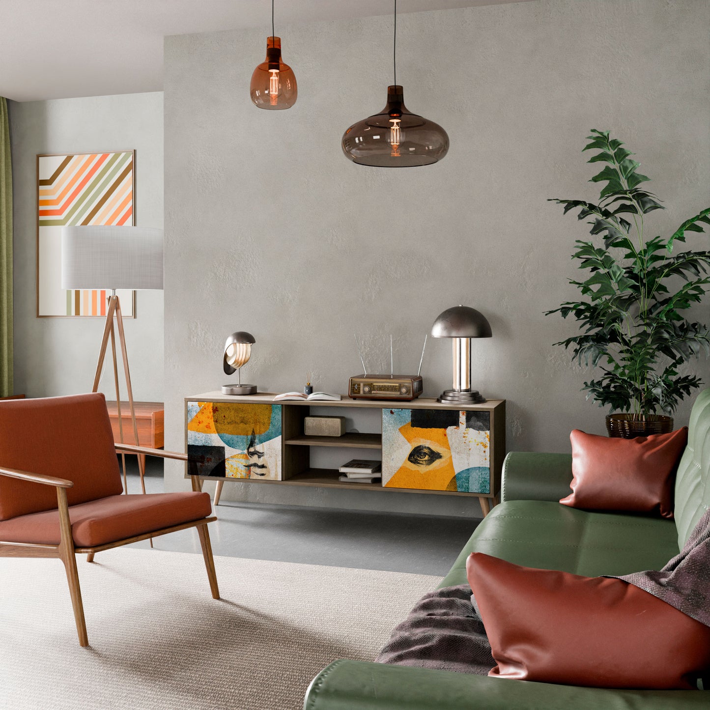 ABSTRACT FACES 2-Door TV Stand in Oak Effect