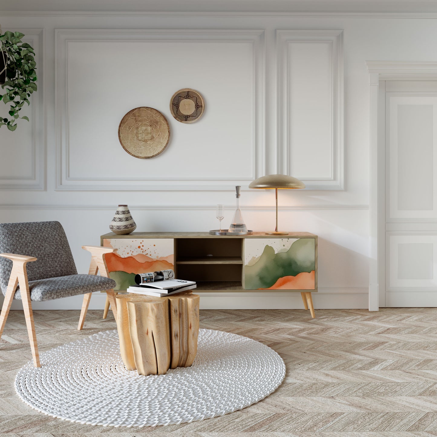 WATERCOLOUR PEAKS 2-Door TV Stand in Oak Effect