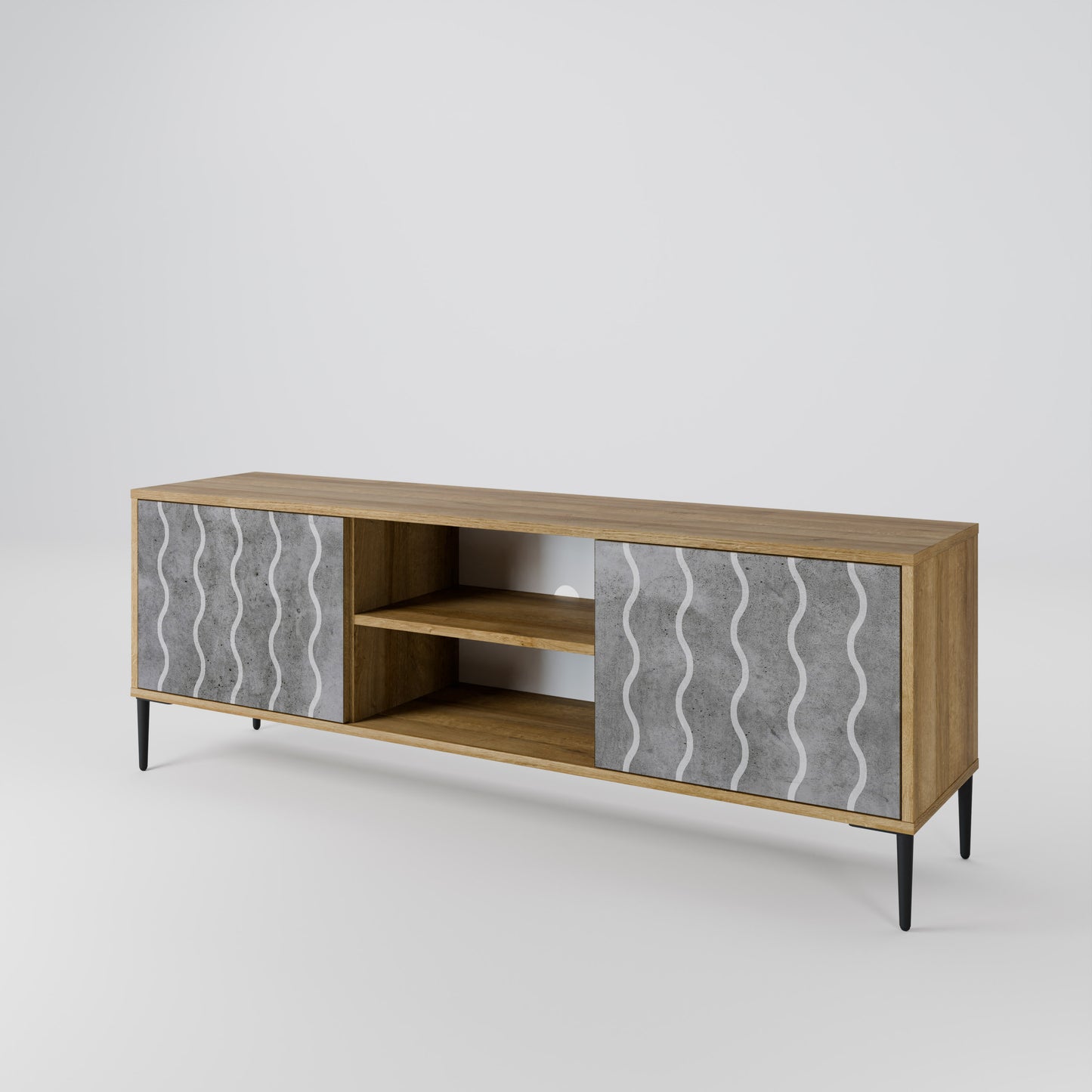WAVES OF CONCRETE 2-Door TV Stand in Oak Effect