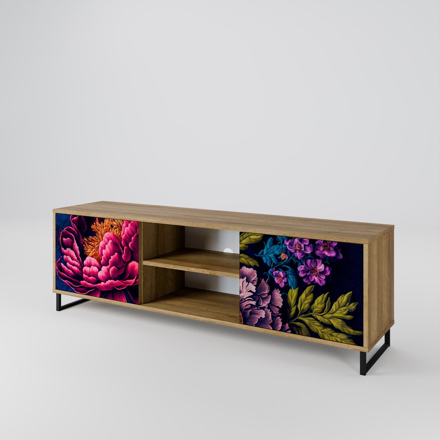 BLOOMING ELEGANCE 2-Door TV Stand in Oak Effect