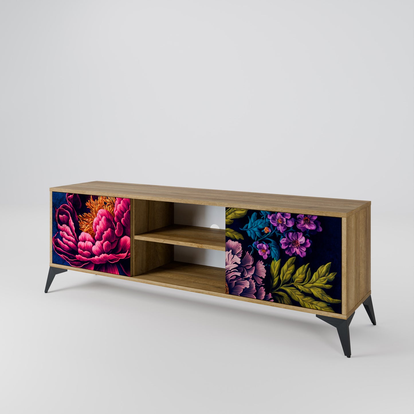 BLOOMING ELEGANCE 2-Door TV Stand in Oak Effect