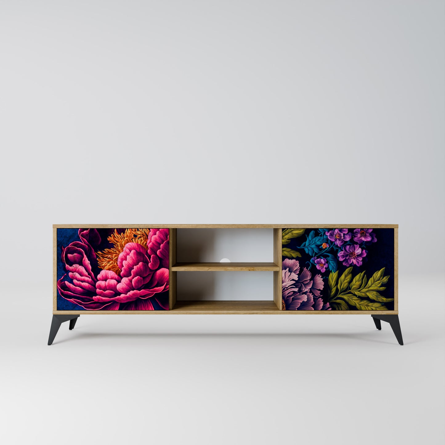 BLOOMING ELEGANCE 2-Door TV Stand in Oak Effect