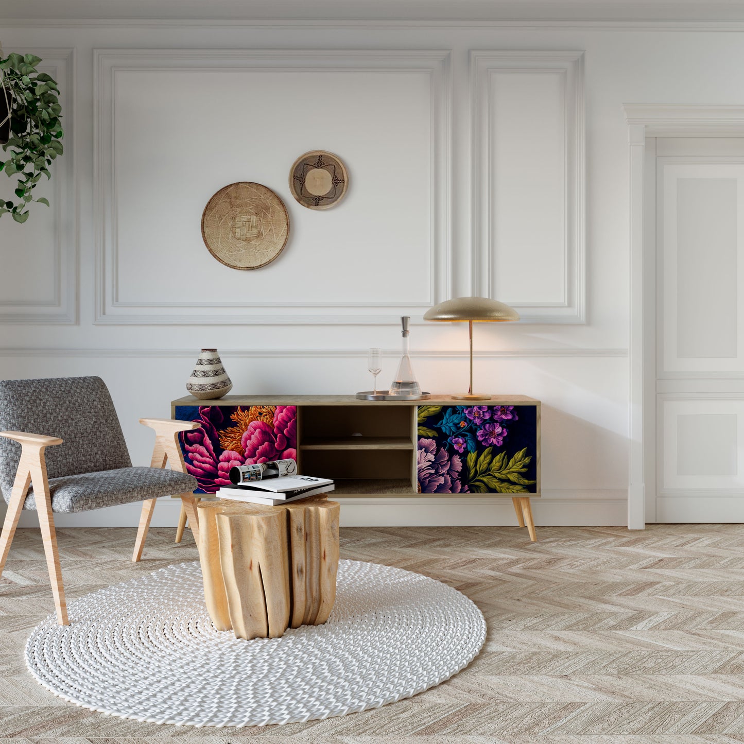 BLOOMING ELEGANCE 2-Door TV Stand in Oak Effect