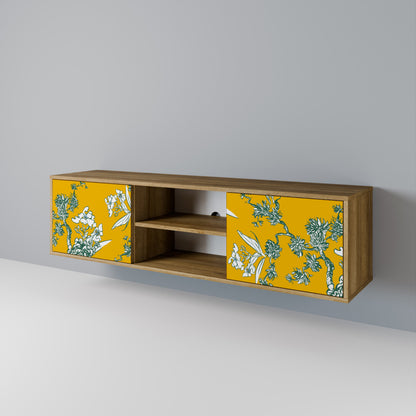 YELLOW CHINOISERIE 2-Door TV Stand in Oak Effect