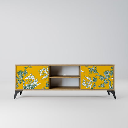 YELLOW CHINOISERIE 2-Door TV Stand in Oak Effect