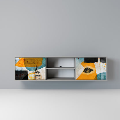 ABSTRACT FACES 2-Door TV Stand in Grey Finish