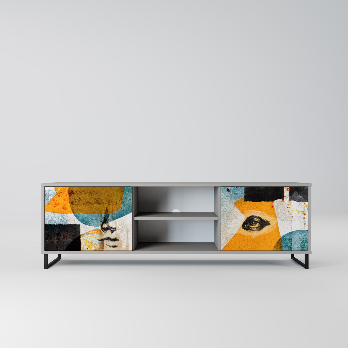 ABSTRACT FACES 2-Door TV Stand in Grey Finish