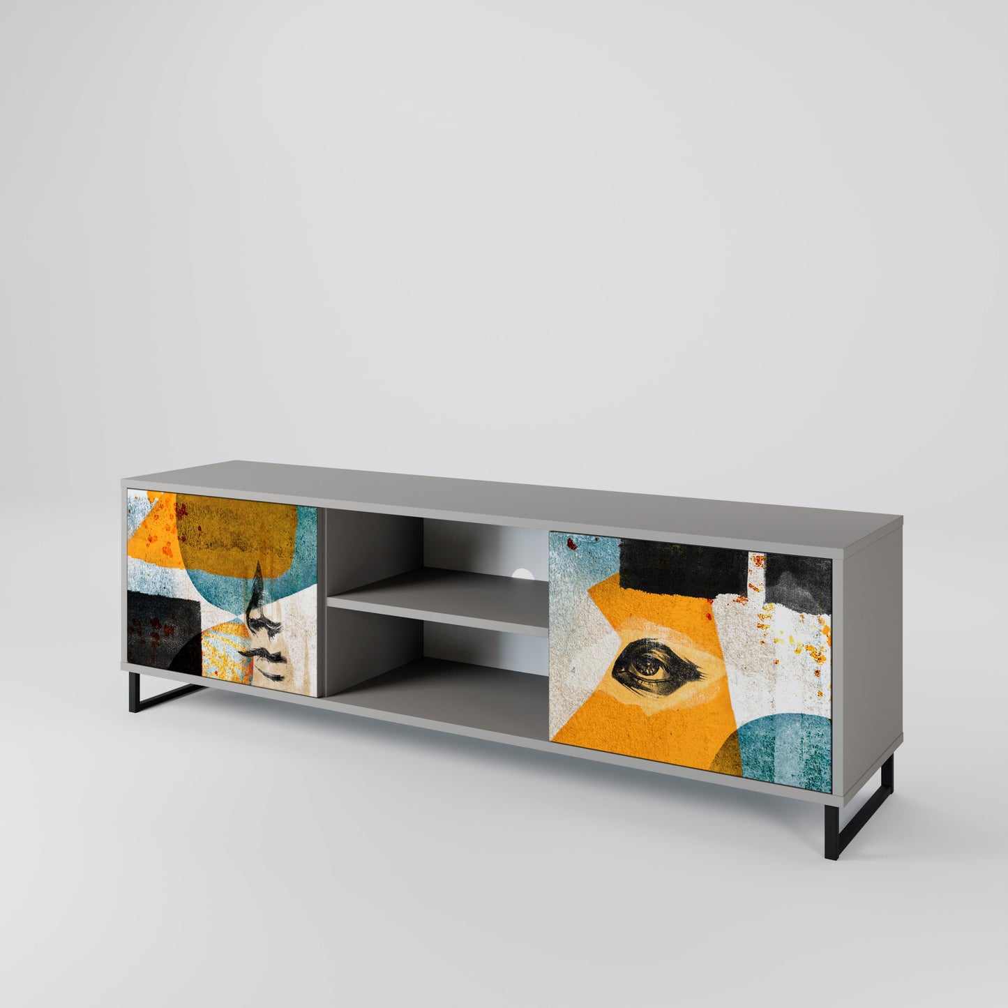 ABSTRACT FACES 2-Door TV Stand in Grey Finish