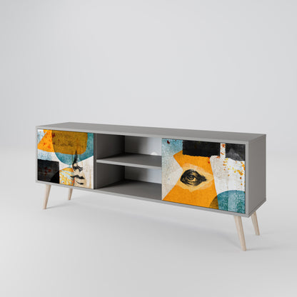 ABSTRACT FACES 2-Door TV Stand in Grey Finish