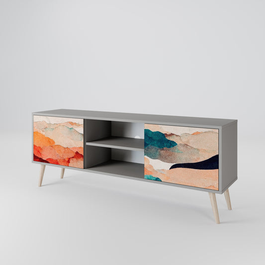 ABSTRACT LANDSCAPE 2-Door TV Stand in Grey Finish