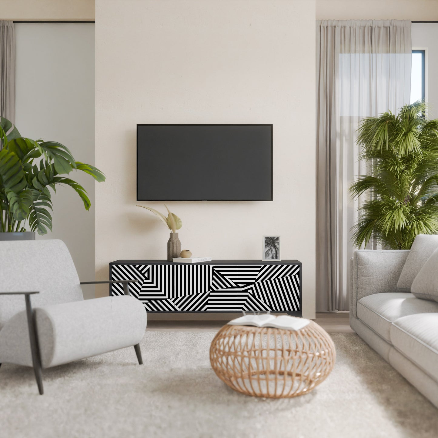 ILLUSIONARY LATTICE Mobile TV a 3 Ante in Finitura Nera