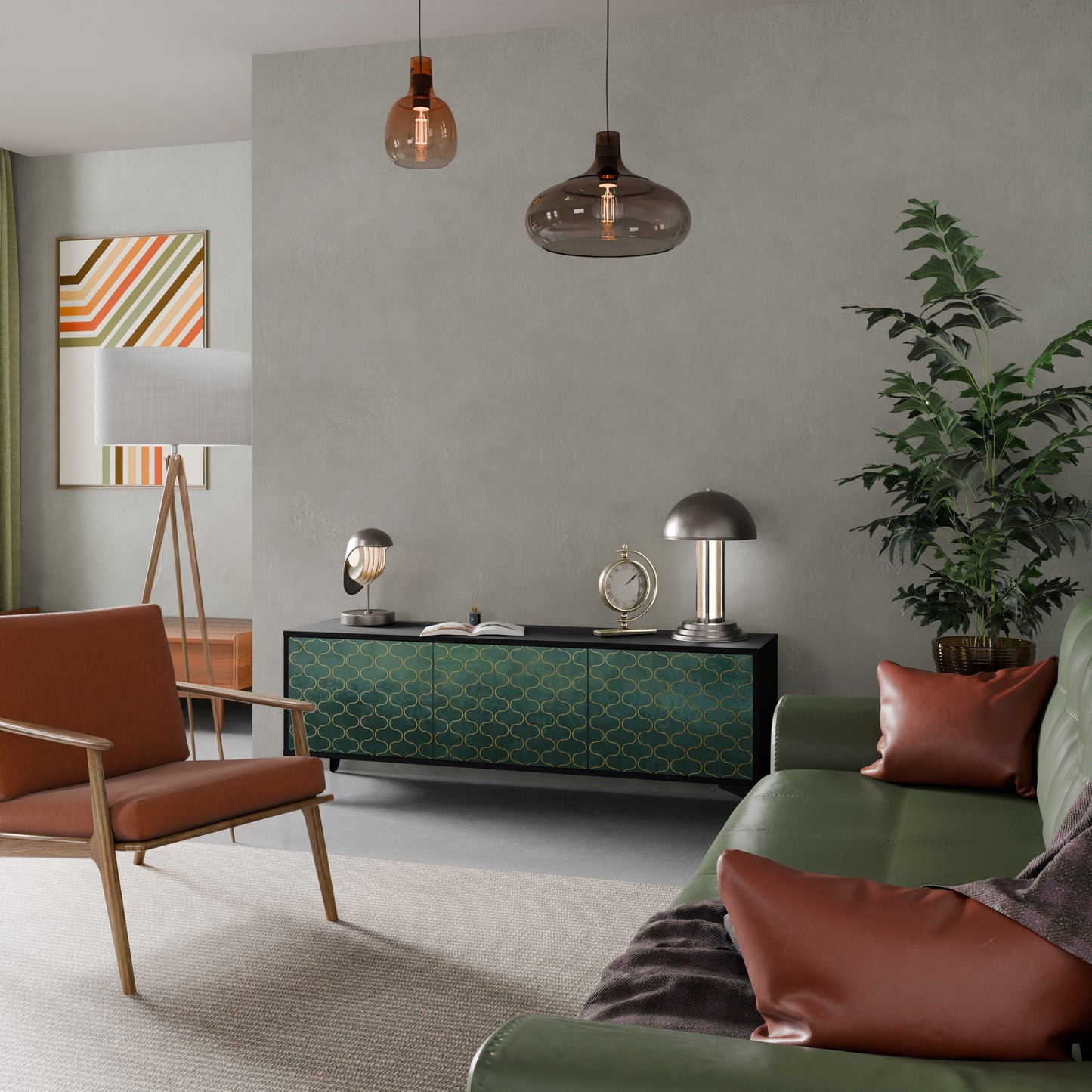 TESSELATED GREENERY Mobile TV a 3 Ante in Finitura Nera