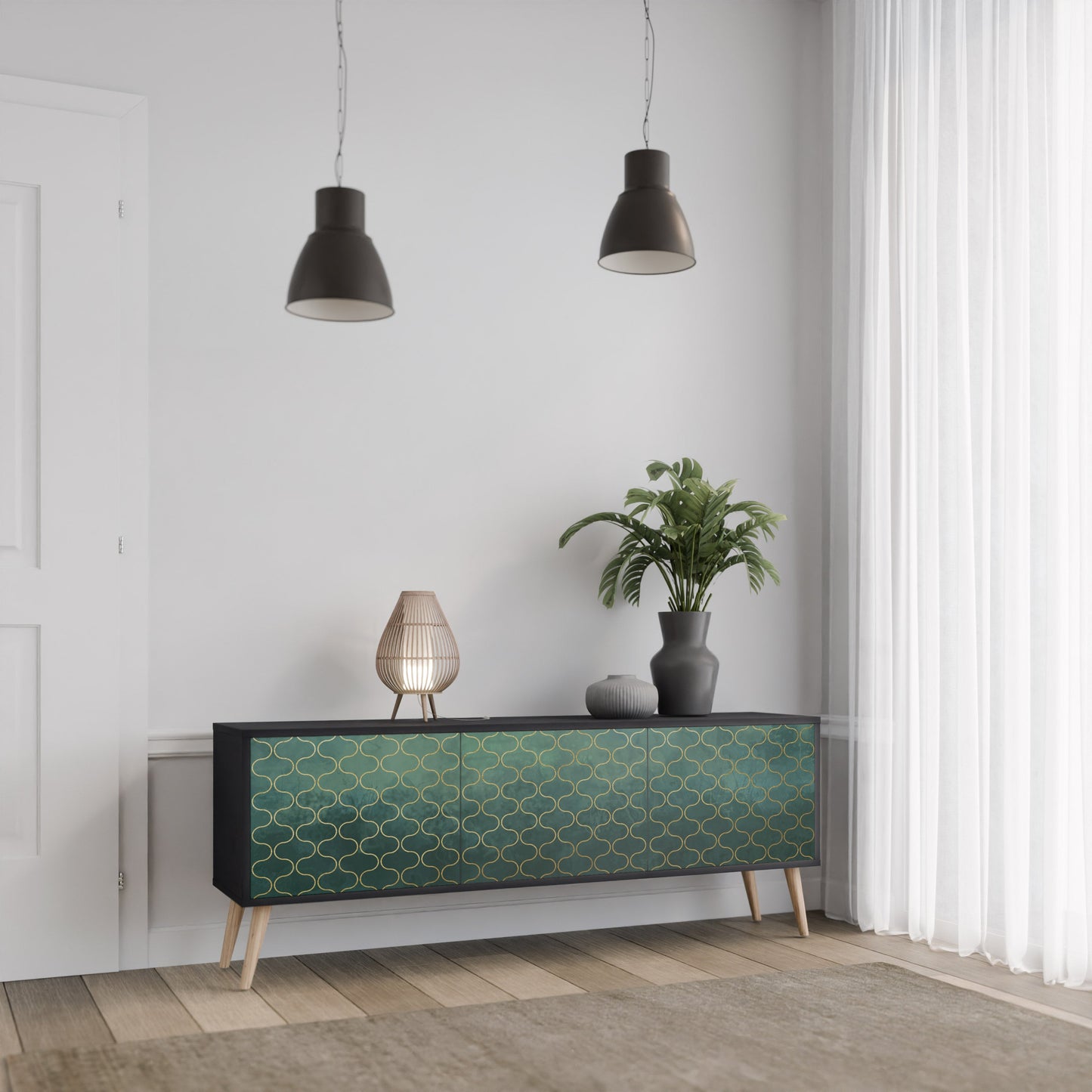 TESSELATED GREENERY Mobile TV a 3 Ante in Finitura Nera