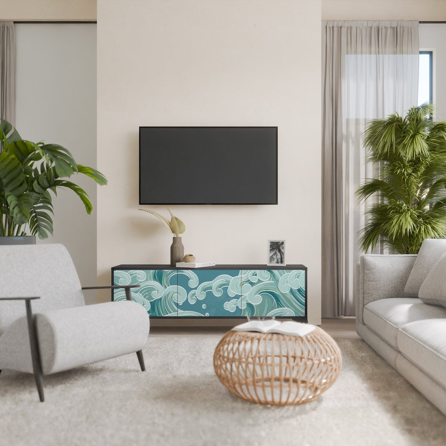 ASIAN SWAY 3-Door TV Stand in Black Finish