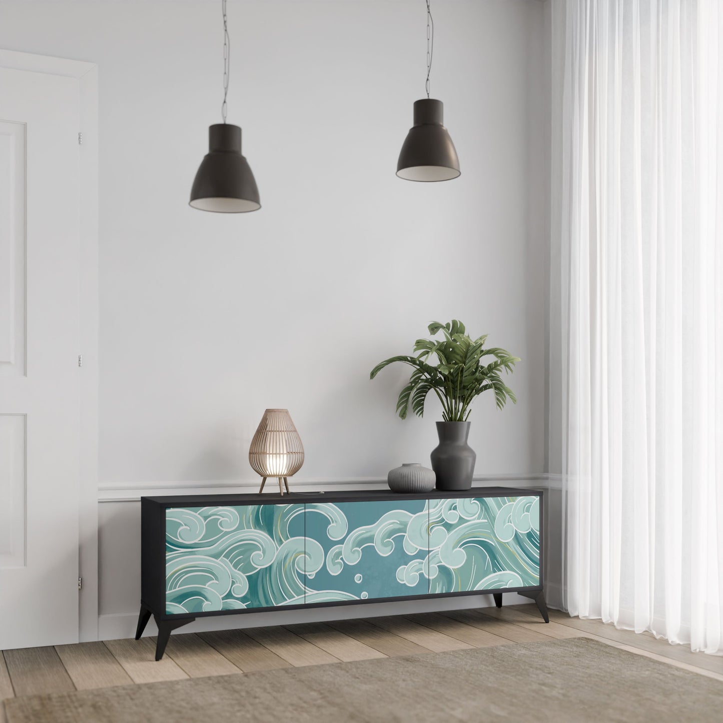 ASIAN SWAY 3-Door TV Stand in Black Finish