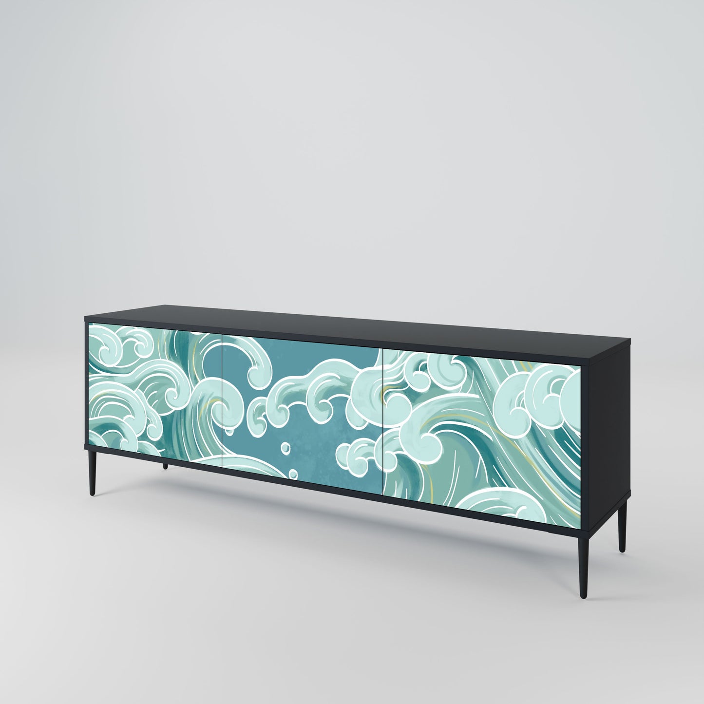 ASIAN SWAY 3-Door TV Stand in Black Finish