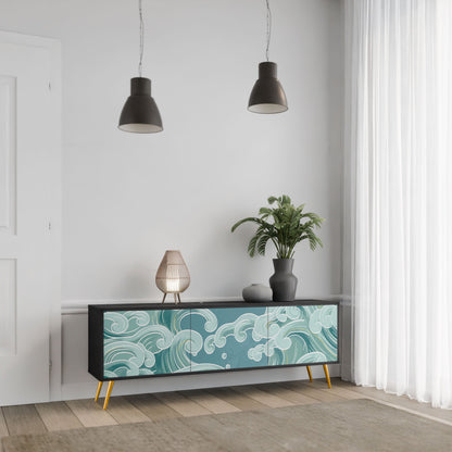 ASIAN SWAY 3-Door TV Stand in Black Finish