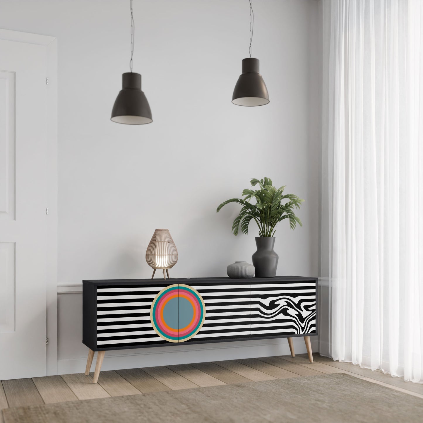 SPECTRA SHOWCASE 3-Door TV Stand in Black Finish